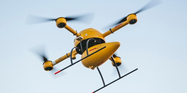 This Sept. 2014 photo provided by Deutsche Post/DHL shows a flying DHL drone in Germany.
