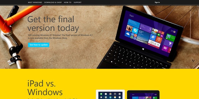 Oct. 17, 2013: A screenshot of the windows.microsoft.com website, where Microsoft began offering a free update to Windows 8.1 as of Thursday morning.
