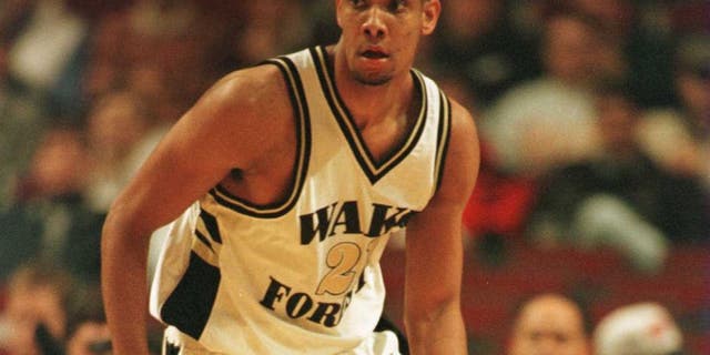 3 Dec 1996: Tim Duncan of Wake Forest dribbles up court during the Demon Deacons versus Mississippi State in the first quarter of their matchup in the Great Eight Tournament at the United Center in Chicago, Illinois. Mandatory Credit: Jonathan Daniel/Al