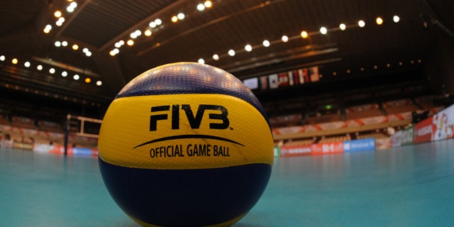 A ball on the court before a match between the Dominican Republic and Serbia during the FIVB Women's Volleyball World Cup Japan 2015 at Sendai City Gymnasium Aug. 30, 2015, in Sendai, Japan.  