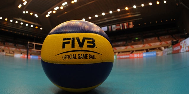 A ball on the court before a match between the Dominican Republic and Serbia during the FIVB Women's Volleyball World Cup Japan 2015 at Sendai City Gymnasium Aug. 30, 2015, in Sendai, Japan. Â