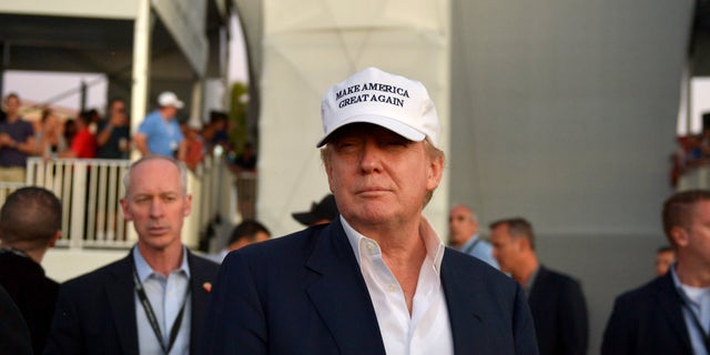 Donald Trump at Trump National Doral Blue Monster Course  on March 6, 2016 in Doral, Florida.