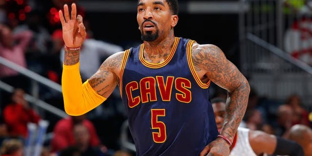ATLANTA, GEORGIA - APRIL 01: J.R. Smith #5 of the Cleveland Cavaliers reacts after hitting a three-point basket against the Atlanta Hawks at Philips Arena on April 1, 2016 in Atlanta, Georgia. NOTE TO USER User expressly acknowledges and agrees that, by downloading and or using this photograph, user is consenting to the terms and conditions of the Getty Images License Agreement. (Photo by Kevin C. Cox/Getty Images)