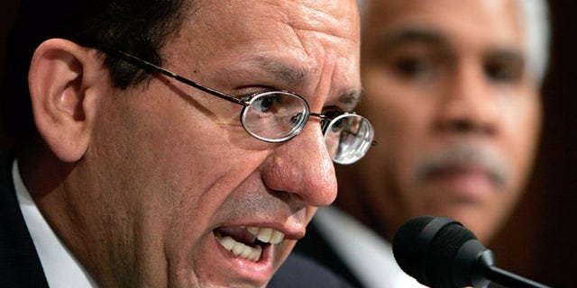 WASHINGTON - SEPTEMBER 20: Eddie Perez (L) mayor of Hartford, Connecticut speaks about eminent domain as Hilary Shelton (R), Director, NAACP Washington, listens during a Senate Judiciary Committee on Capitol Hill September 20, 2005 in Washington DC. The committee is hearing testimony on the Kelo decision and investigating the taking of homes and other private property. (Photo by Mark Wilson/Getty Images)