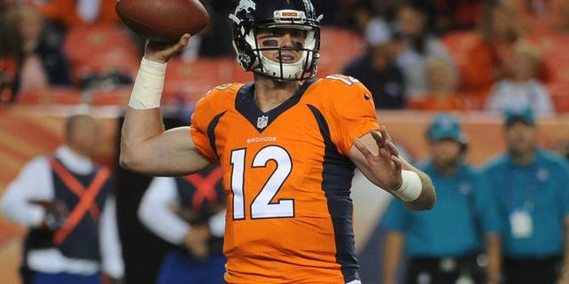 DENVER, CO - AUGUST 20: Denver Broncos quarterback Paxton Lynch sets to pass in the fourth quarter against the San Francisco 49ers at Sports Authority Field at Mile High on Saturday, August 20, 2016. (Photo by Steve Nehf/The Denver Post via Getty Images)