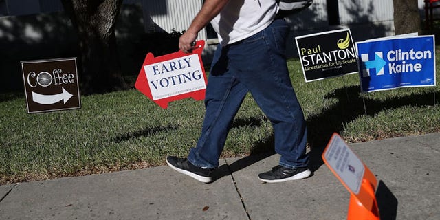 Early voting sign at the Pinellas County Election Services office on October 24, 2016 in St. Petersburg, Florida.