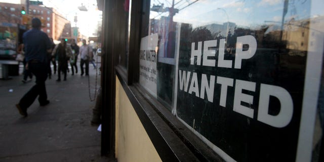 NEW YORK - MARCH 09: A 'help wanted' sign is seen in the window of a laundromat March 9, 2010 in New York City. United States job openings increased in January by 193,000 to 2.72 million, the highest level in almost a year, in a signal that economic recovery is continuing. (Photo by Mario Tama/Getty Images)