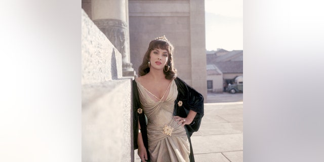 Hollywood screen actress Gina Lollobrigida on the set of "Solomon and Sheba."