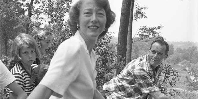 The Fonda Family (L-R: Jane Fonda, Frances de Villers Brokaw, Frances Fonda and Henry Fonda) enjoy a picnic in 1949.