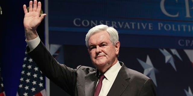 FILE - In a Feb. 10, 2011 file photo, former House Speaker Newt Gingrich addresses the Conservative Political Action Conference (CPAC) in Washington. Republican officials say Gingrich intends to take a formal step in the next two weeks toward a run for the 2012 Republican presidential nomination.  The officials say an announcement is likely in the first half of March.  (AP Photo/Alex Brandon, File)