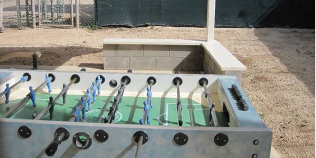 Detainees at Camp 4 in Guantanamo Bay can work off energy by playing foosball. (FNC)