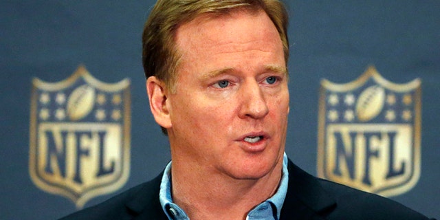 March 25, 2015: NFL Commissioner Roger Goodell addresses the media at a news conference at the NFL Annual Meeting in Phoenix.