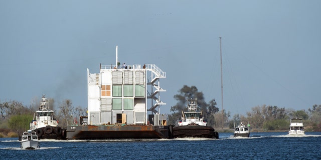 March 6, 2014: The Google barge is seen in a channel west of the Port of Stockton, Calif.