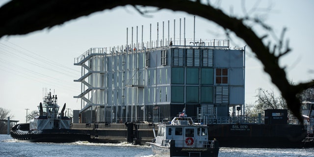 March 6, 2014: The Google barge is seen in a channel near the Port of Stockton in Calif.