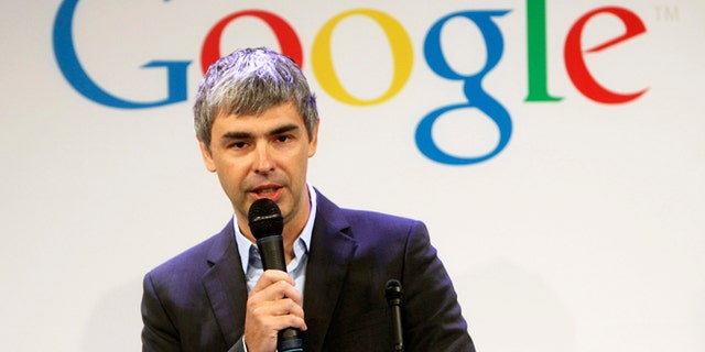 Google CEO Larry Page speaks at a 2012 news conference at the Google offices in New York.