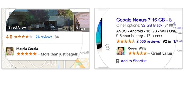 Examples of shared endorsements on Google.