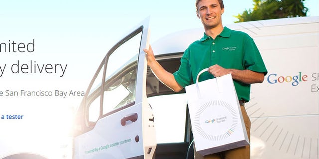 A screenshot of the website for Google Shopping Express, a new program by the web giant that offers free, same-day deliver of products.
