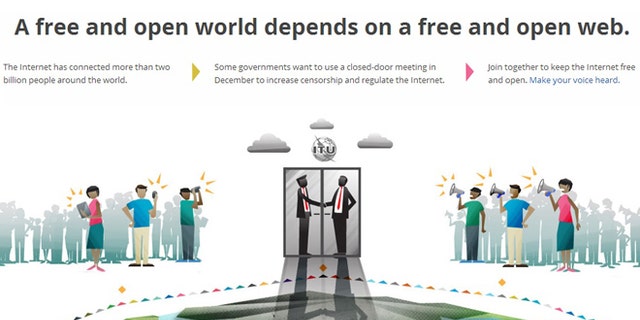 A Google website encourages readers to take action and "make your voice heard," as a UN conference in December that may increase censorship and regulate the Internet nears.