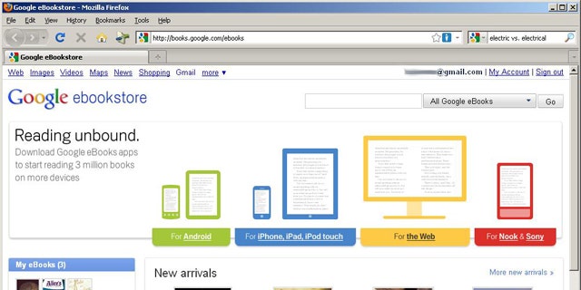 A screen capture of Google's new e-book store, dubbed Google eBooks, where the company will offer best-sellers and free classics for a wide variety of digital readers.