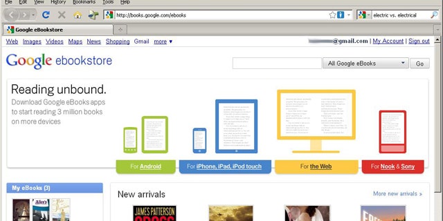 A screen capture of Google's new e-book store, dubbed Google eBooks, where the company will offer best-sellers and free classics for a wide variety of digital readers.