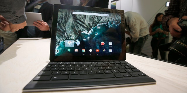 The new Google Pixel C tablet is on display during an Google event on Tuesday, Sept. 29, 2015, in San Francisco.