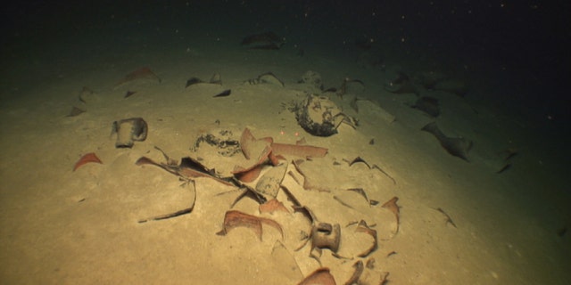 May 29, 2012: Broken ancient pottery from the wreck of a 3rd century AD Roman-era ship found 1.2 kilometers deep off the western coast of Greece. Greece's culture ministry says an undersea survey ahead of the sinking of a Greek-Italian gas pipe discovered the deepest-known shipwrecks in the Mediterranean.