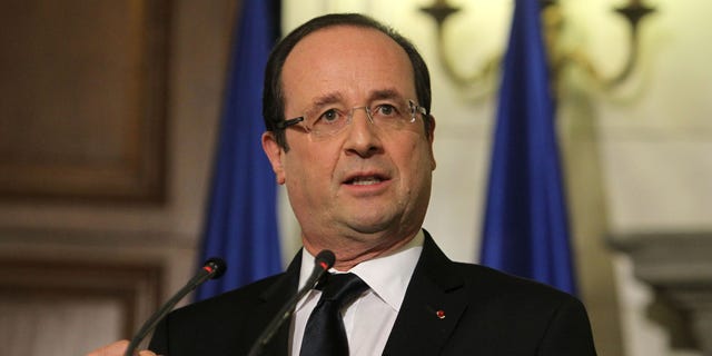 Feb. 19, 2013 -FILE photo of French President Francois Hollande speaks at a  news conference in Athens.
