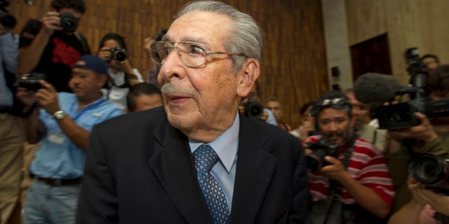 Former dictator Jose Efrain Rios Montt listens to the verdict in his genocide trial in Guatemala City, on May 10, 2013.