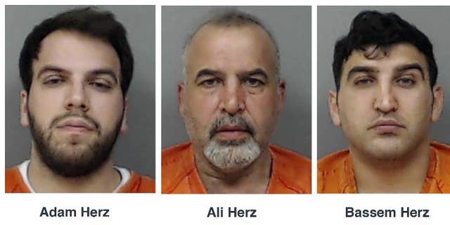 This combo of booking photos released by Linn County Sheriff's Office in Cedar Rapids. Iowa, shows four relatives, from left, Adam Herz, Ali Herz, Bassem Herz and Al Sarah Zeaiter, who are charged in Iowa on Tuesday, May 12, 2015, with conspiring to smuggle guns and ammunition to Lebanon that were hidden with equipment exports and supplies for Syrian refugees. Federal agents intercepted cargo containers in March and again last week that were bound for Beirut carrying a total of 152 firearms and 16,000 rounds of ammunition, according to a criminal complaint. The complaint says the four came under suspicion as they stockpiled more than $100,000 worth of guns and ammunition legally purchased from dealers in eastern Iowa over the last 17 months. (Linn County Sheriff's Office via AP)