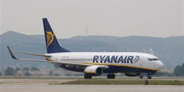 A Ryanair plane lands at the Marseille Provence airport, in Marignane, southern France.