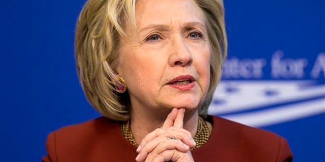 Former Secretary of State Hillary Rodham Clinton speaks at an event hosted by the Center for American Progress (CAP) and the America Federation of State, County and Municipal Employees (AFSCME), Monday, March 23, 2015, in Washington. (AP Photo/Pablo Martinez Monsivais)