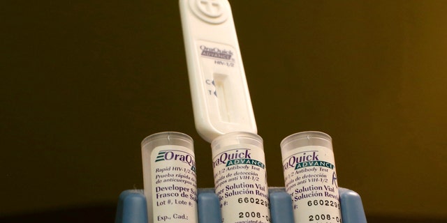 An Ora Quick Advance Rapid HIV-1/2 Antibody test kit is seen at the AIDS Service Center of New York City (ASC/NYC) lower Manhattan headquarters in New York.