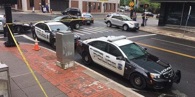 A Hartford, Connecticut police officer was stabbed in the neck while investigating a disturbance, police said.