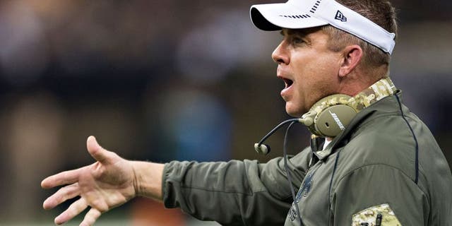 NEW ORLEANS, LA - NOVEMBER 8: Head Coach Sean Payton of the New Orleans Saints has a discussion with a official during a game against the Tennessee Titans at Mercedes-Benz Superdome on November 8, 2015 in New Orleans, Louisiana. The Titans defeated the Saints in overtime 34-28. (Photo by Wesley Hitt/Getty Images)