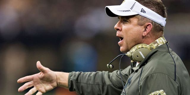NEW ORLEANS, LA - NOVEMBER 8: Head Coach Sean Payton of the New Orleans Saints has a discussion with a official during a game against the Tennessee Titans at Mercedes-Benz Superdome on November 8, 2015 in New Orleans, Louisiana. The Titans defeated the Saints in overtime 34-28. (Photo by Wesley Hitt/Getty Images)