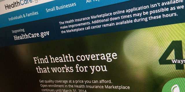 FILE - This photo of part of the HealthCare.gov website is photographed in Washington, in this Nov. 29, 2013 file photo. Newly released federal figures, as of Nov. 30, 2013, show more people are picking private insurance plans or being routed to Medicaid programs in states with Democratic leaders who have fully embraced the federal health care law than in states where Republican elected officials have derisively rejected what they call "Obamacare." (AP Photo/Jon Elswick, File)