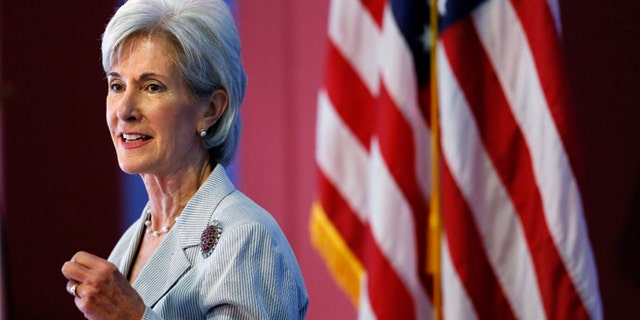 FILE - In this Aug. 22, 2013, file photo, Health and Human Services Secretary Kathleen Sebelius speaks during an event discussing the federal health care overhaul in Philadelphia. With new health insurance markets launching next week, the Obama administration is unveiling premiums and plan choices for 36 states where the federal government is taking the lead to cover uninsured residents. The overview of premiums and plan choices, being released Sept. 25 by Sebelius, comes as the White House swings into full campaign mode to promote the benefits of the Affordable Care Act to a skeptical public. (AP Photo/Matt Rourke, File)