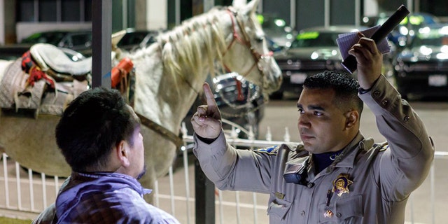 A man was arrested on a DUI charge on Saturday after he was spotted riding a horse along a busy Southern California freeway.