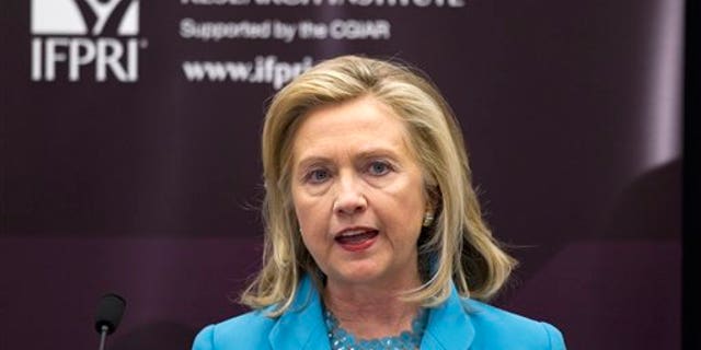 August 11: Secretary of State Hillary Rodham Clinton during a speech on the humanitarian crisis in East Africa at the International Food Policy Research Institute in Washington.