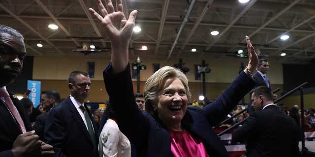 RALEIGH, NC - SEPTEMBER 27: Democratic presidential nominee former Secretary of State Hillary Clinton greets supporters during a campaign rally at Wake Technical Community College on September 27, 2016 in Raleigh, North Carolina. Hillary Clinton is campaigning in North Carolina a day after facing off with republican presidential nominee Donald Trump in the first presidential debate. (Photo by Justin Sullivan/Getty Images)