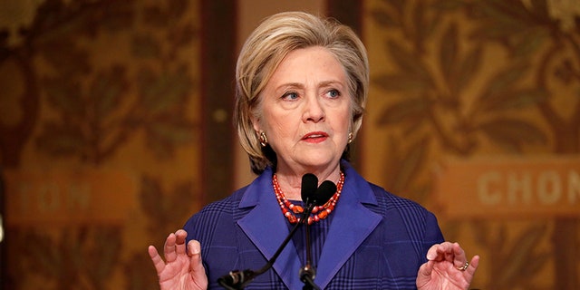 Hillary Clinton speaks at Georgetown University in Washington, Feb. 5, 2018.