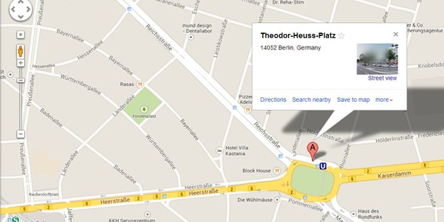 Google has apologized after a Berlin intersection accidentally regained its Nazi-era name, Adolf-Hitler-Platz, on the Google Maps service. The intersection is seen here with its corrected name, Theodor-Heuss-Platz.