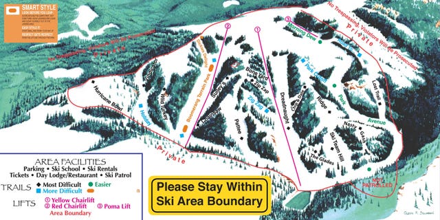 Trail map of Hogadon Ski Area in Casper, Wyo.