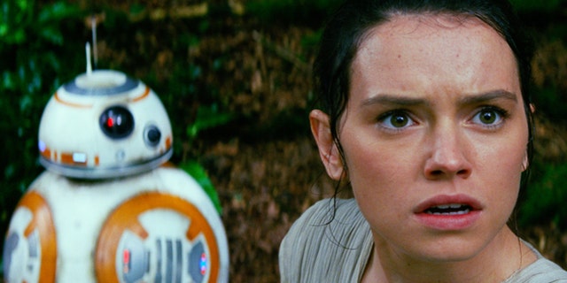 This photo provided by Disney/Lucasfilm shows Daisy Ridley, right, as Rey, and BB-8, in a scene from the film, "Star Wars: The Force Awakens," directed by J.J. Abrams. The movie opens in U.S. theaters on Friday, Dec. 18, 2015. (Film Frame/Disney/Lucasfilm via AP)