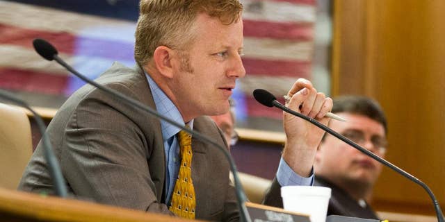 FILE - In this May 16, 2013, file photo, Republican state Sen. Stacey Campfield of Knoxville speaks at a Senate subcommittee hearing in Nashville, Tenn. Campfield was criticized by leaders of both the Republican and Democratic parties in Tennessee on Monday, May 5, 2014, for writing a blog post likening the insurance requirement under President Barack Obama's health care law to the forced deportation of Jews during the Holocaust. (AP Photo/Erik Schelzig, File)