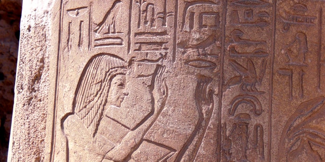 Carvings dot a column in the tomb of Horemheb, which will open to the public for the first time on Monday, May 23.