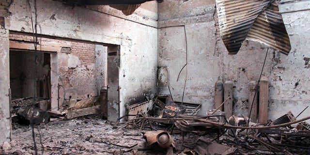 FILE - In this Oct. 16, 2015 file photo, the charred remains of the Doctors Without Borders hospital is seen after being hit by a U.S. airstrike in Kunduz, Afghanistan. (Najim Rahim via AP, File)