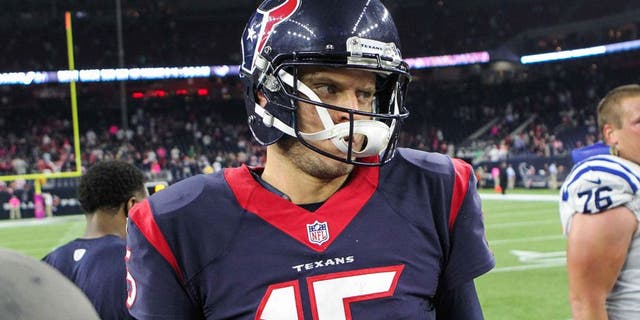 Oct 8, 2015; Houston, TX, USA; Houston Texans quarterback Ryan Mallett (15) after a game against the Indianapolis Colts at NRG Stadium. Mandatory Credit: Troy Taormina-USA TODAY Sports