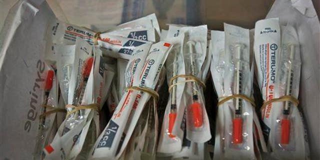 Syringes intended for to drug addicted users are shown.