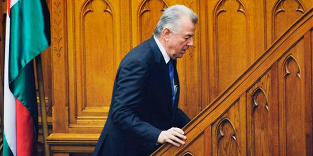 April 2, 2012: Hungarian President Pal Schmitt is seen on his way to the podium prior to his announcement of his resignation during the plenary session of the Parliament in Budapest, Hungary.